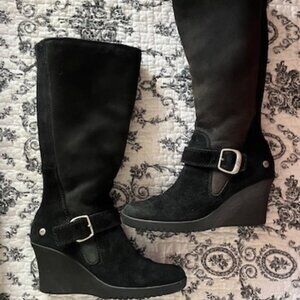 UGG Black Suede Mid-Calf Wedge Boots